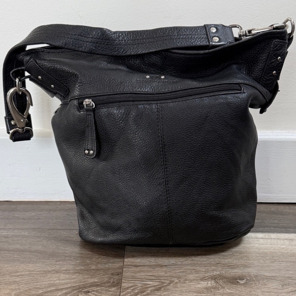 Stone Mountain Black Pebbled Leather Shoulder Bag